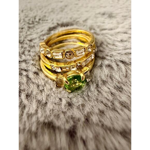 3set gold-plated rings light green solitaire Size 8 two clear bands CZ stones - Picture 3 of 5